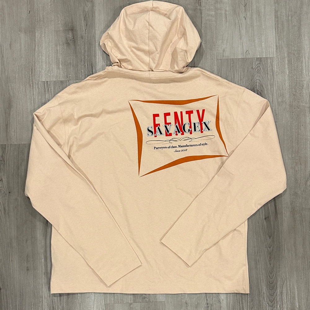 New! Savage X Fenty Cream Hoodie with Graphic Design- Medium